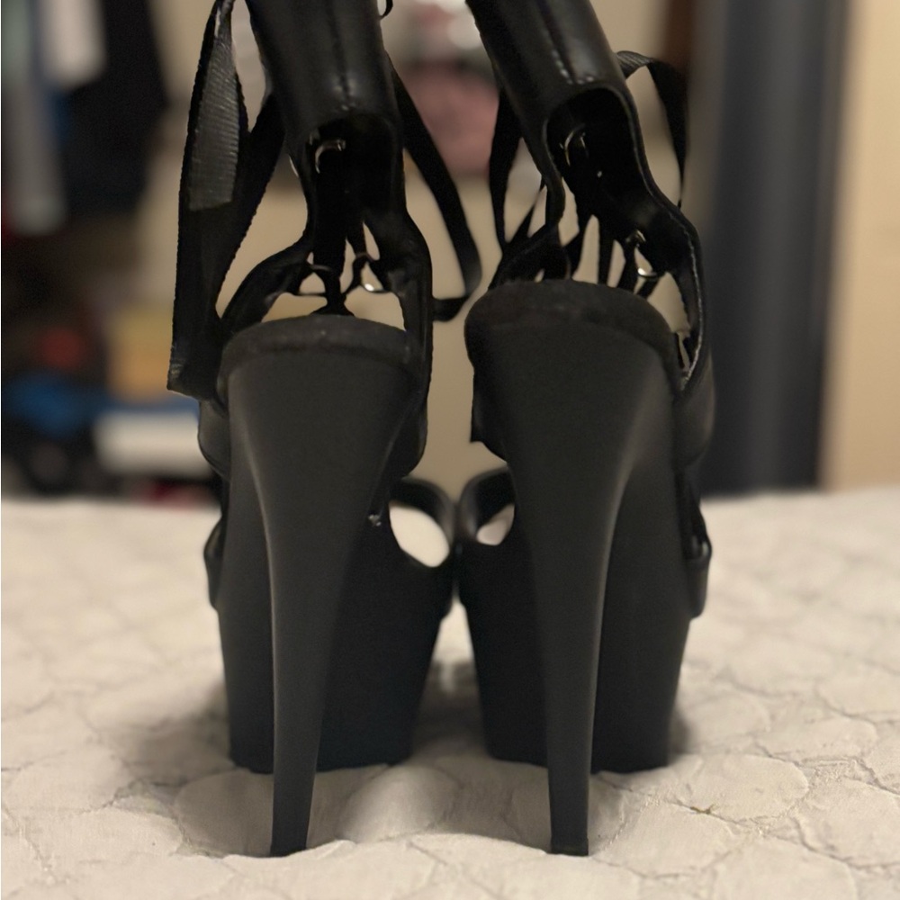 Pleaser Black Strappy Heels